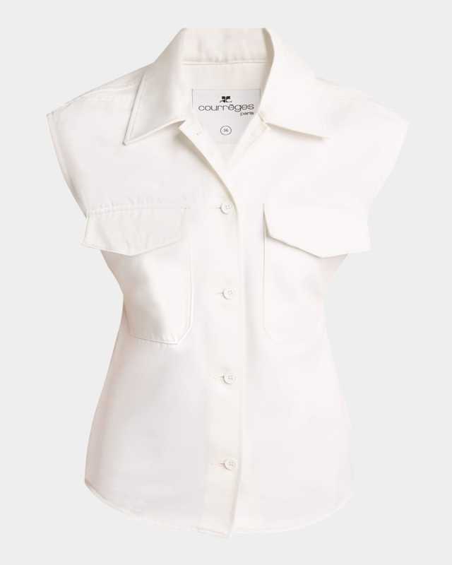 Cap-Sleeve Button-Down Top